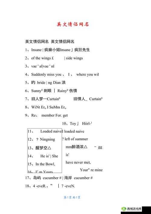 2024 欧美个性情侣网名精选:浪漫与独特的情感标识