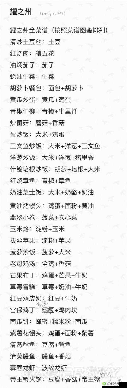 食之契约菜谱大全所需食材一览，资源管理的艺术